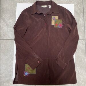 Vintage Maroon Brown shacket with flower patches detail size M